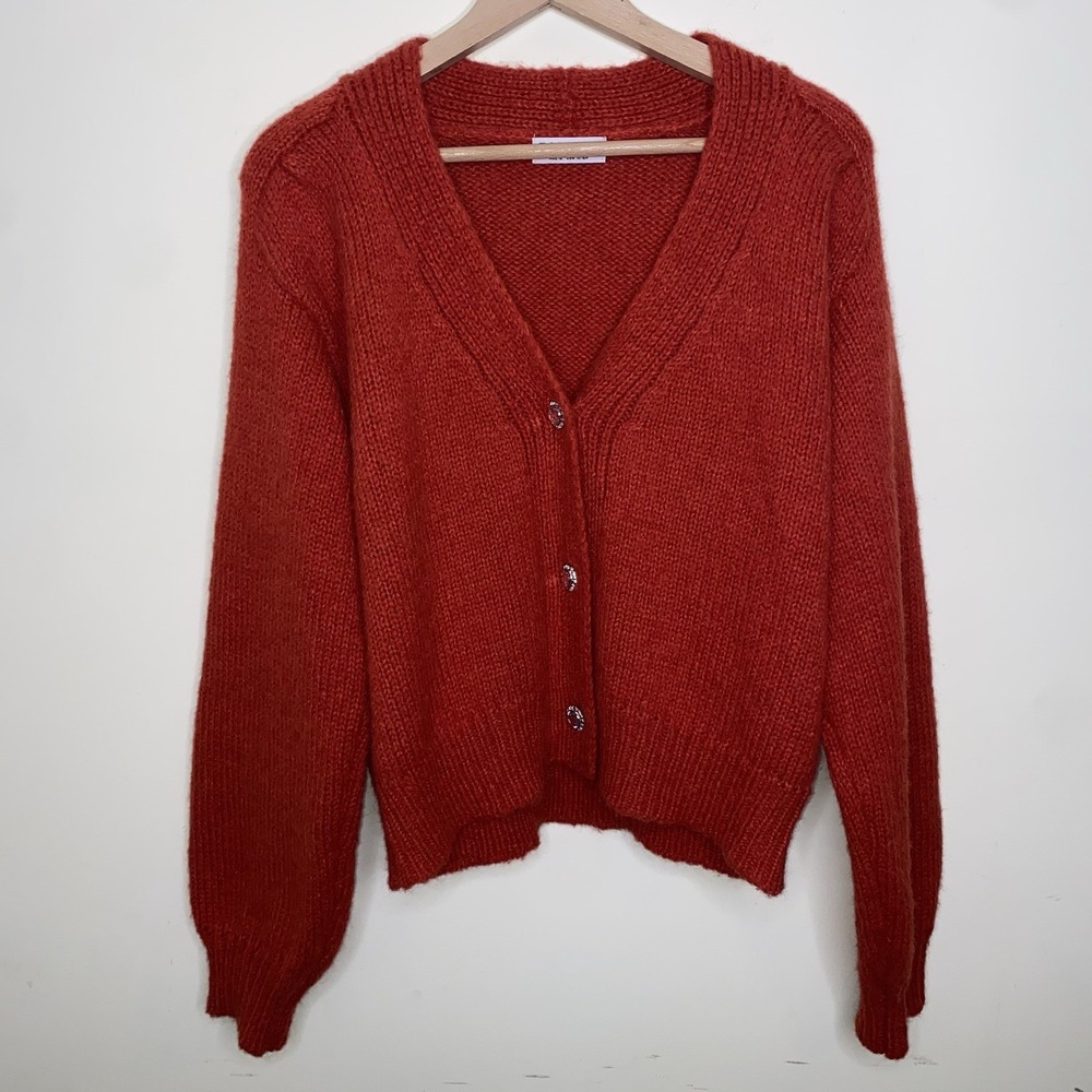 Estelle Size 1X / 16W Burnt Orange Knit Cardigan With Big Diamond Style Buttons